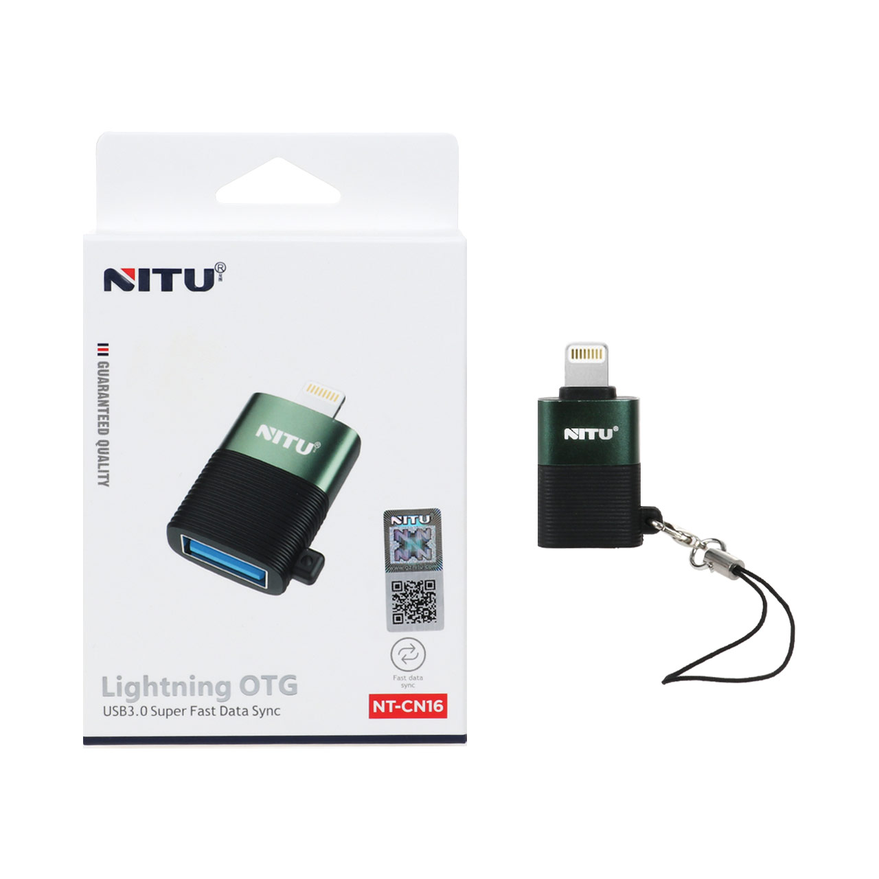 تبدیل NITU Lightning OTG USB 3.0 مدل CN16 - مشکی سبز (گارانتی 18 ماه تعویض نیکان همراه)