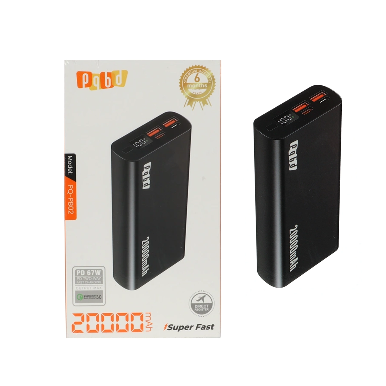 پاوربانک PD و فست شارژ PQBD 67W 20000mAh مدل PQ-PB02 - مشکی