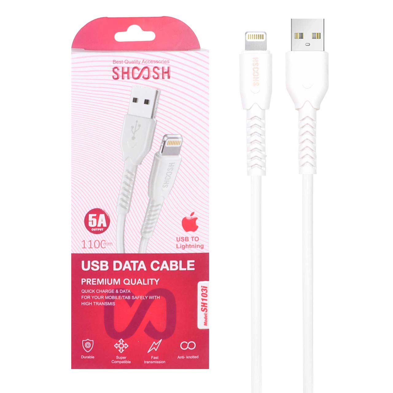 کابل شارژ 1.1 متری فست آیفون Shoosh مدل SH103i - سفید - SMO