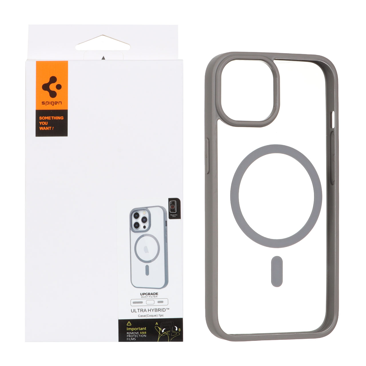 قاب اورجینال Magsafe Spigen با توری اسپیکر فلزی Apple iPhone 13 / iPhone 14 - طوسی (پک دار)