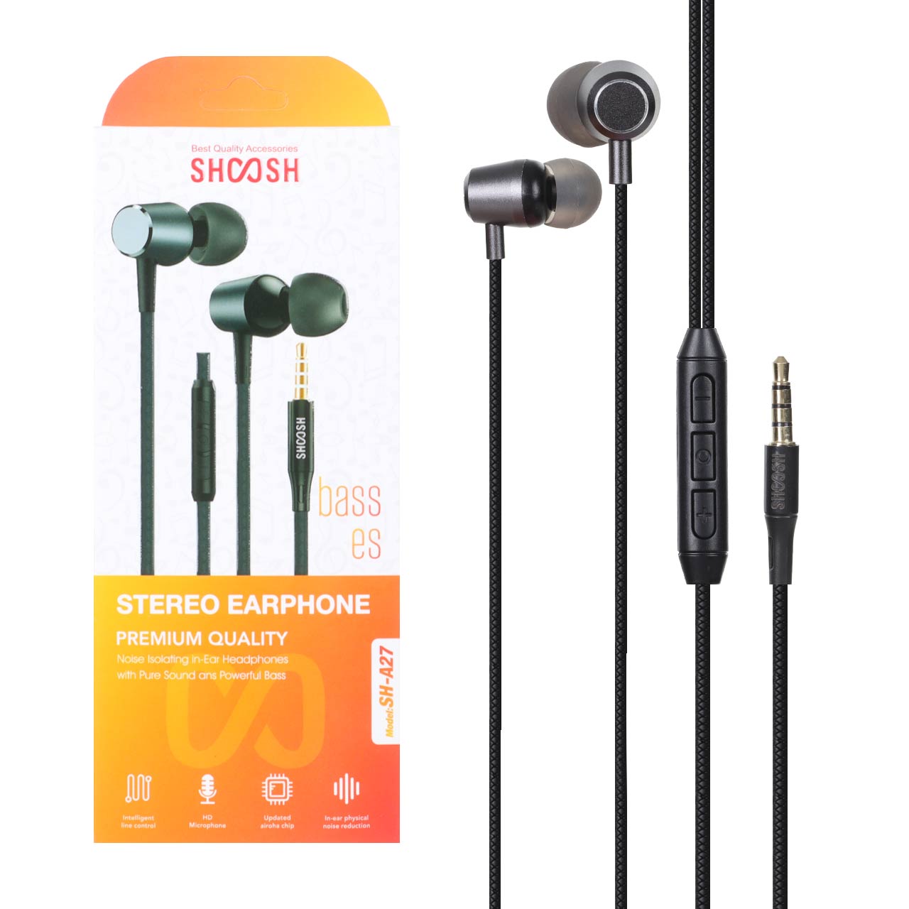 هندزفری باسیم Shoosh مدل SH-A27 - مشکی خاکستری - SMO
