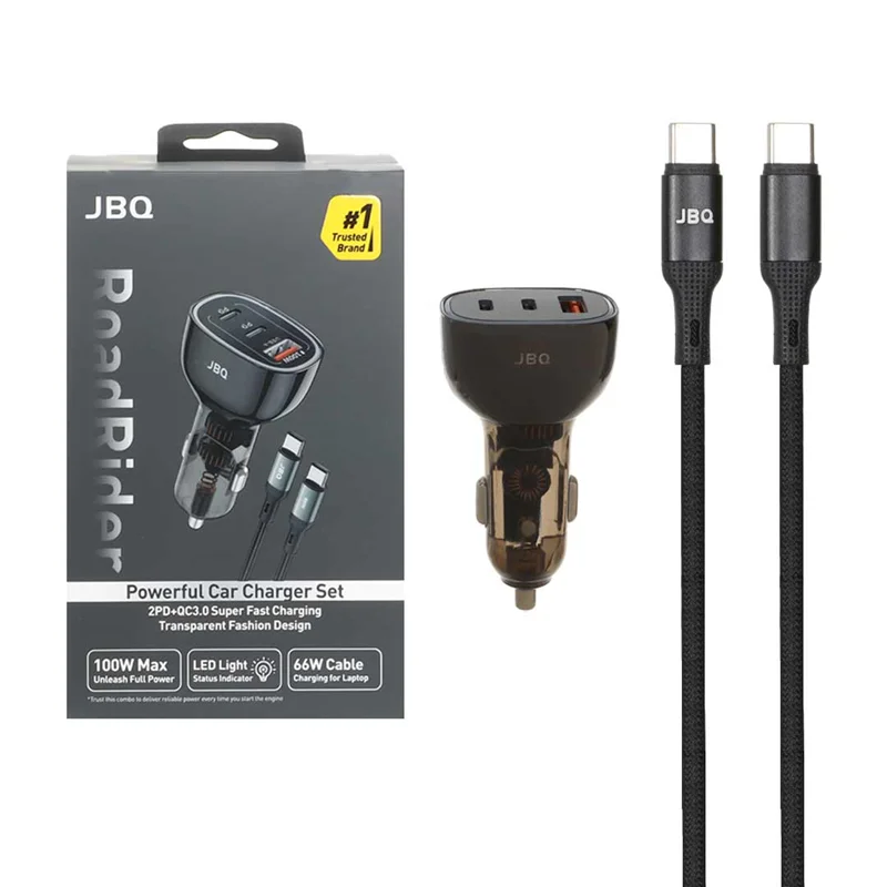 شارژر فندکی PD و فست سه پورت JBQ مدل Road Rider C314942 100W به همراه کابل شارژ Type-C To Type-C - مشکی (گارانتی یکساله رصاصی)