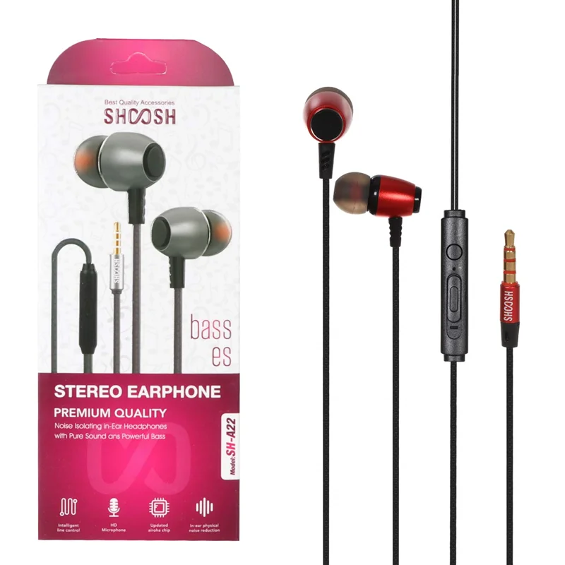 هندزفری باسیم Shoosh مدل SH-A22 - مشکی قرمز - SMO