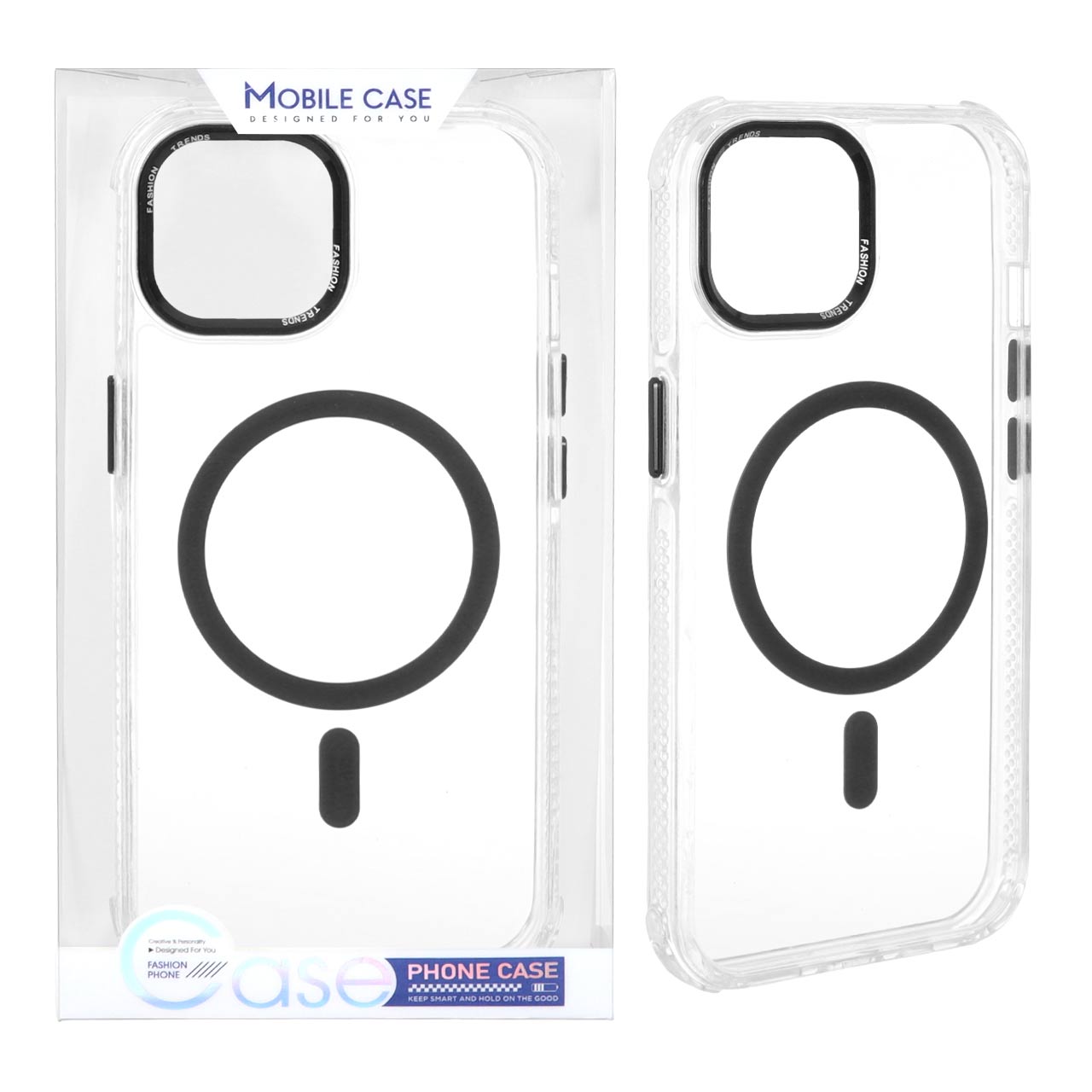 قاب اورجینال Fashion Trends شفاف پشت سخت MagSafe مدل Apple iPhone 13 / iPhone 14 - مشکی (پک دار)