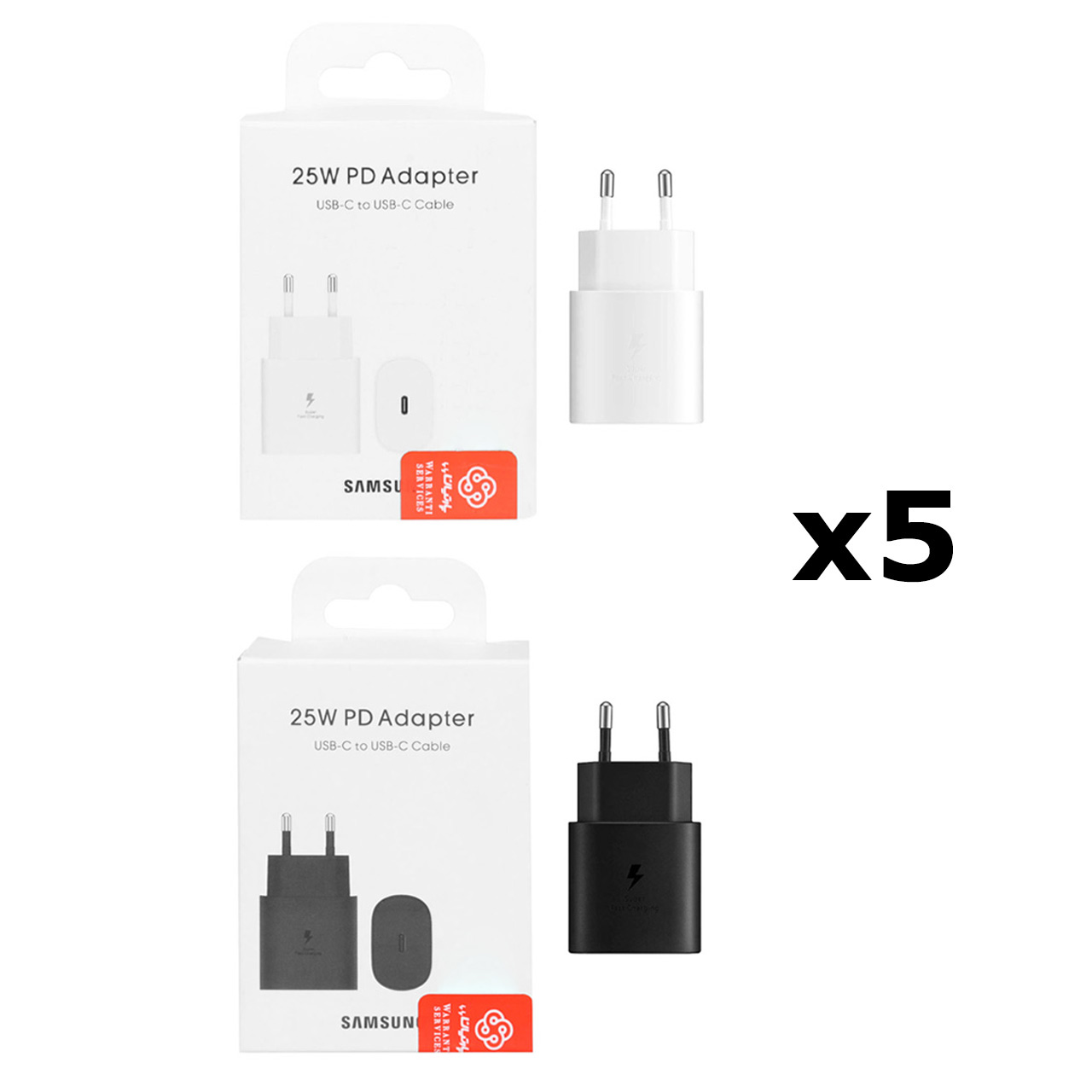 شارژر دیواری PD و فست تک پورت Samsung مدل EP-TA800 25W (پک 5 عددی) (گارانتی پارتیان پایا) درجه یک