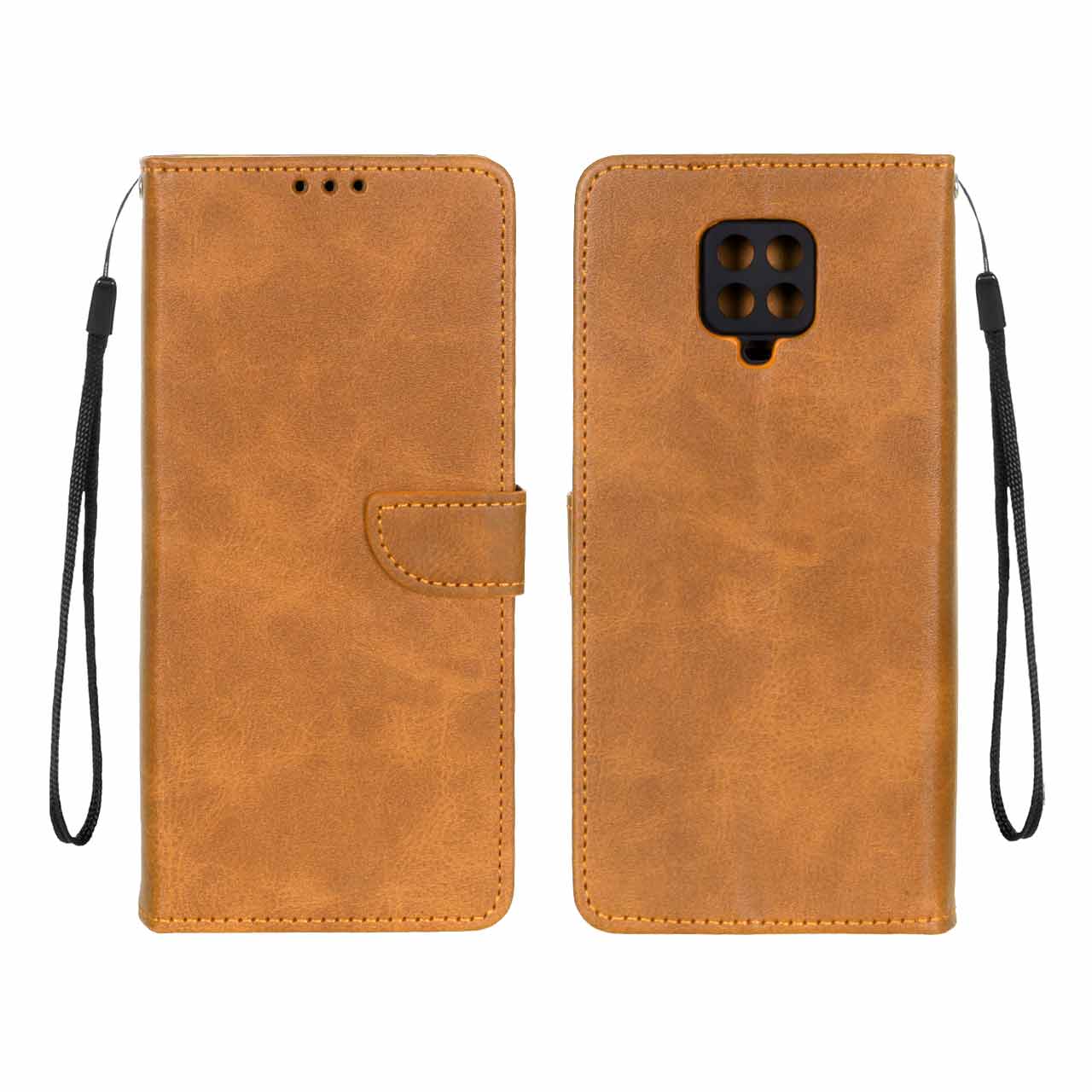 کیف چرمی موبایل مگنتی محافظ لنزدار Xiaomi Redmi Note 9S / Redmi Note 9 Pro / Redmi Note 9 Pro Max - عسلی