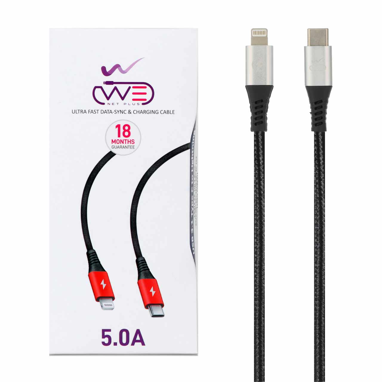 کابل شارژکنفی فست We-net Plus Type-C To Lightning مدل ETW 001 - مشکی نقره ای