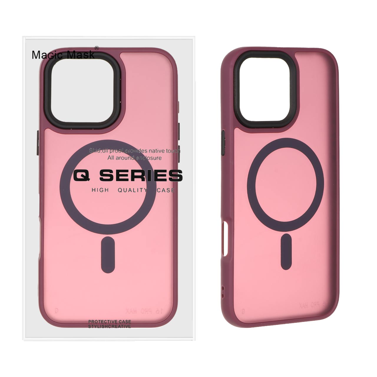 قاب اورجینال Magic Mask مات Magsafe بلک لنز Apple iPhone 16 Pro Max - زرشکی (پک دار)
