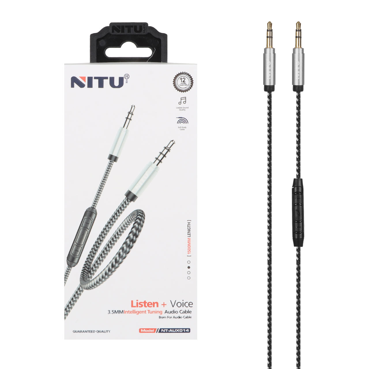 کابل 1.5 متری Nitu Aux مدل NT-AUX014 - خاکستری