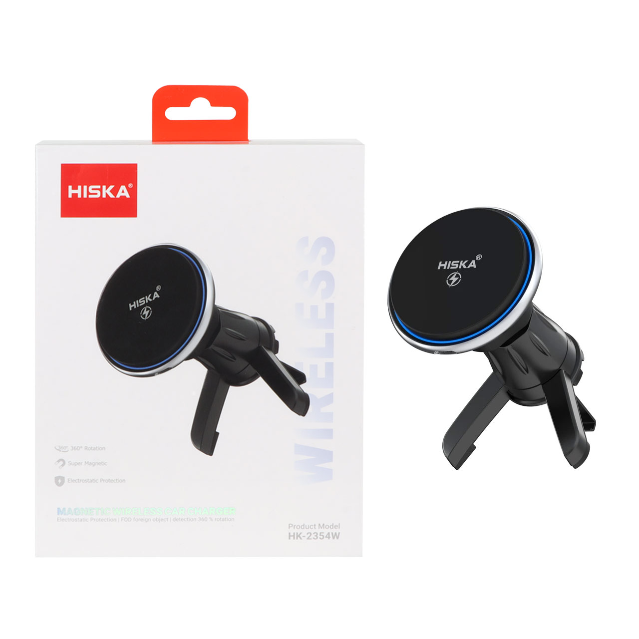 شارژر وایرلس و هولدر گوشی موبایل دریچه کولری Hiska مدل HK-2354W - مشکی