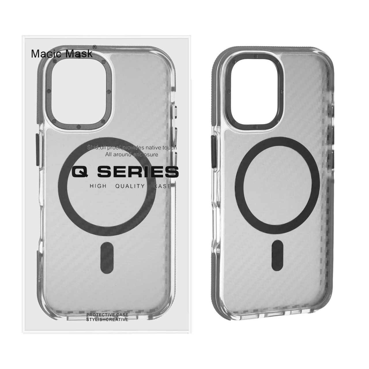 قاب اورجینال Q Series پشت کربن MagSafe مدل Apple iPhone 16 - خاکستری (پک دار)