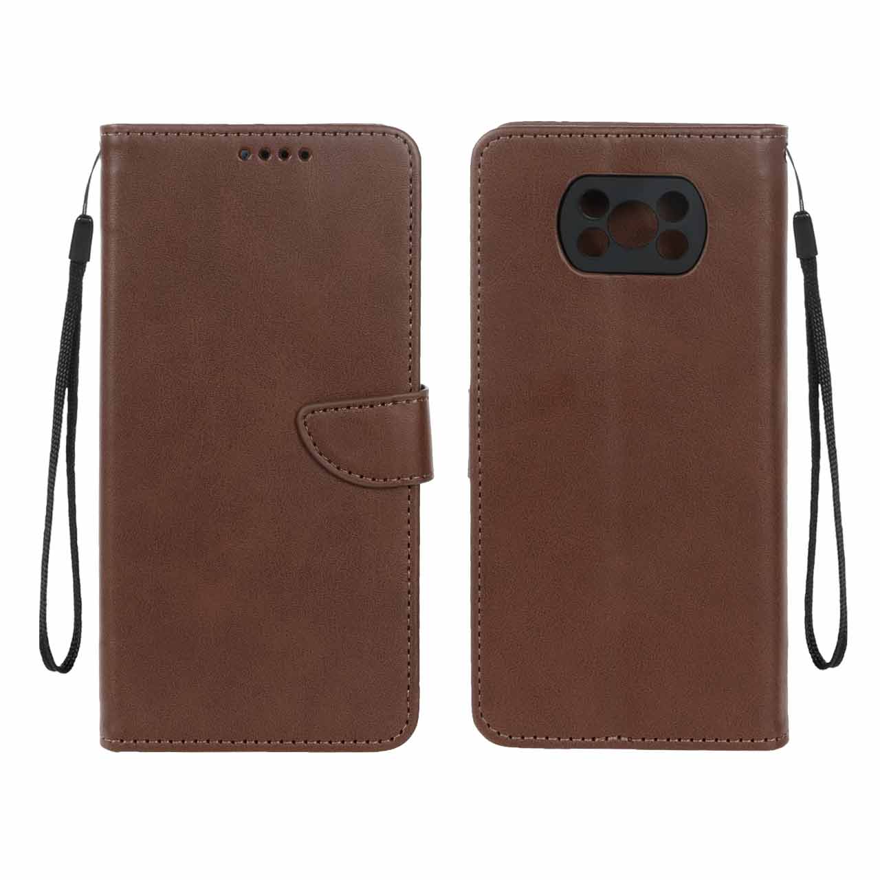 کیف چرمی موبایل مگنتی محافظ لنزدار Xiaomi Poco X3 / Poco X3 Pro / Poco X3 NFC - قهوه ای