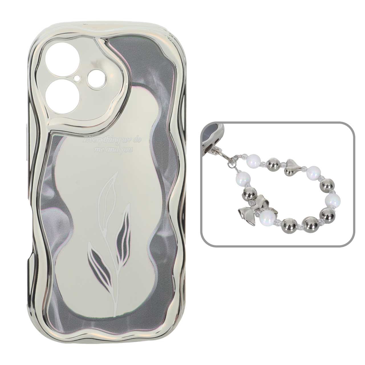 قاب کنگره ای آینه ای طرح دار با آویز مچی مرواریدی Apple iPhone 16 - کد 20