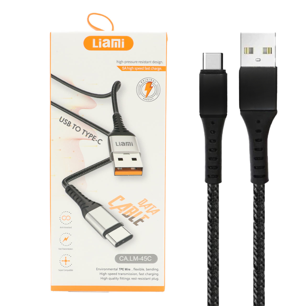 کابل شارژ فست Liami Type-C مدل CA-LM-45C - مشکی (گارانتی شش ماهه شرکتی)