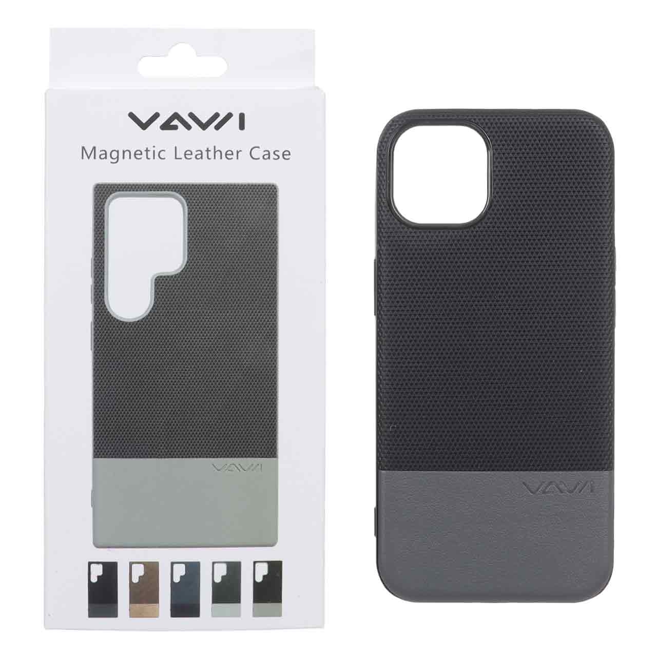 قاب Vawi چرمی دو تکه MagSafe مدل Apple iPhone 13 / iPhone 14 - مشکی (پک دار)