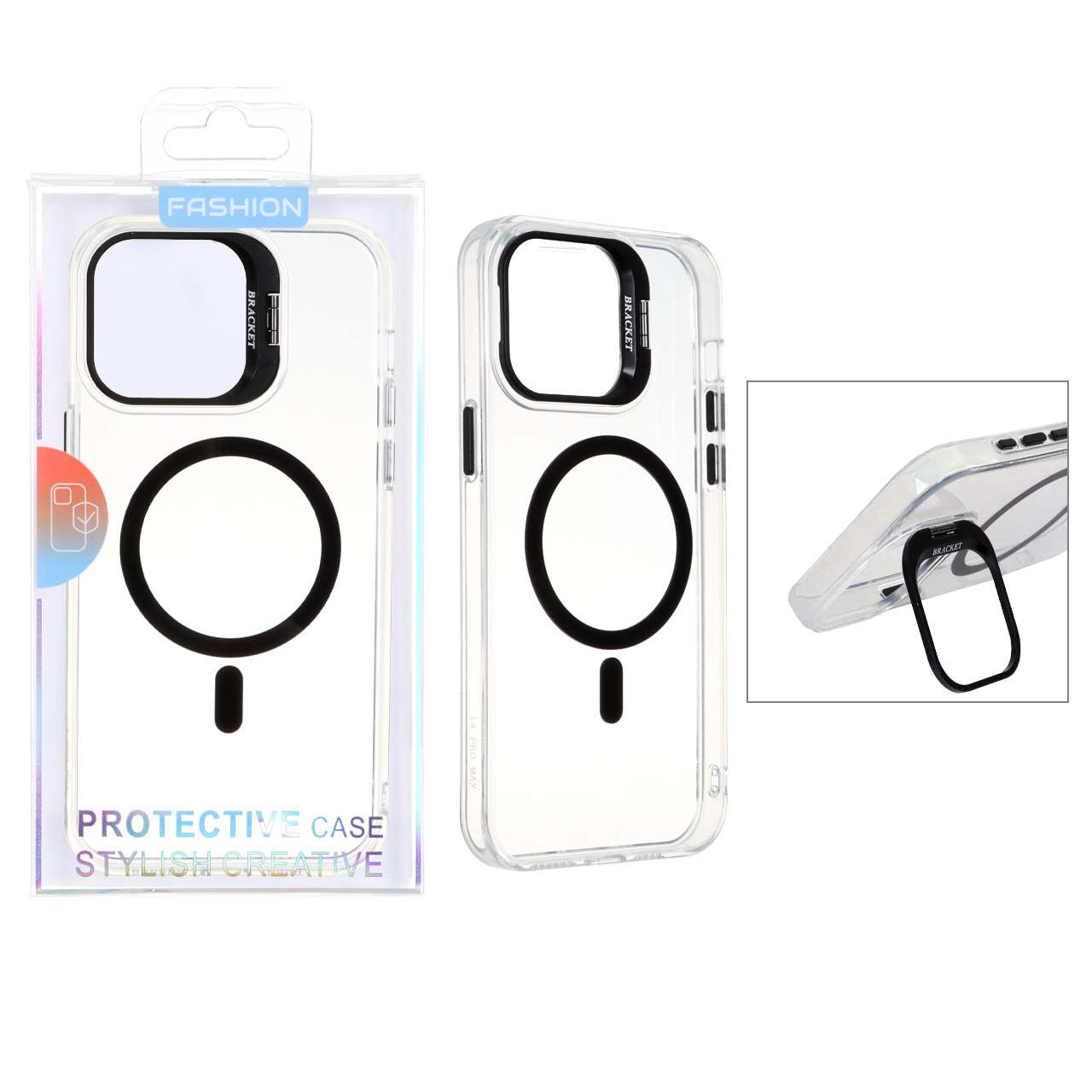 قاب اورجینال Bracket کریستالی MagSafe لنز استندشو Apple iPhone 15 Pro Max - مشکی (پک دار)