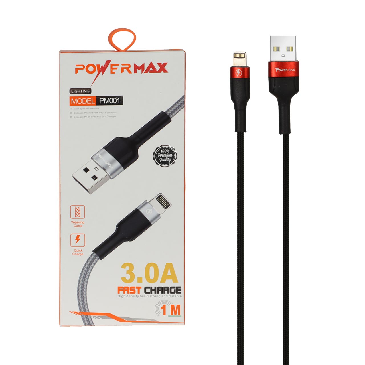 کابل شارژ فست آیفون Power Max مدل PM001 - مشکی قرمز