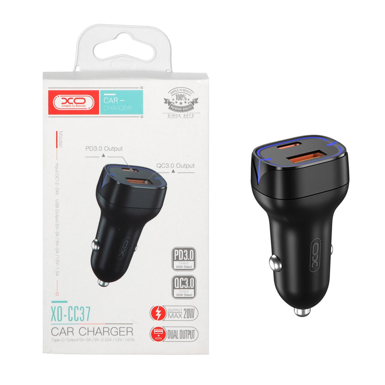 شارژر فندکی فست و PD دو پورت XO مدل XO-CC37 20W - مشکی