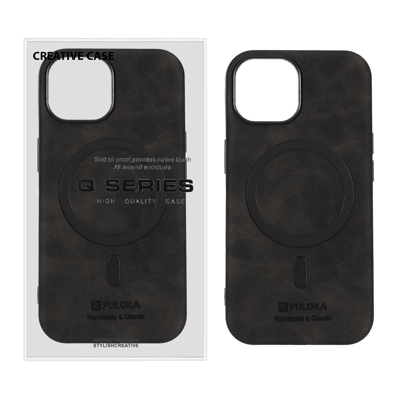 قاب Puloka جیر MagSafe لنز براق Apple iPhone 15 / iPhone 14 / iPhone 13 - مشکی (پک دار)