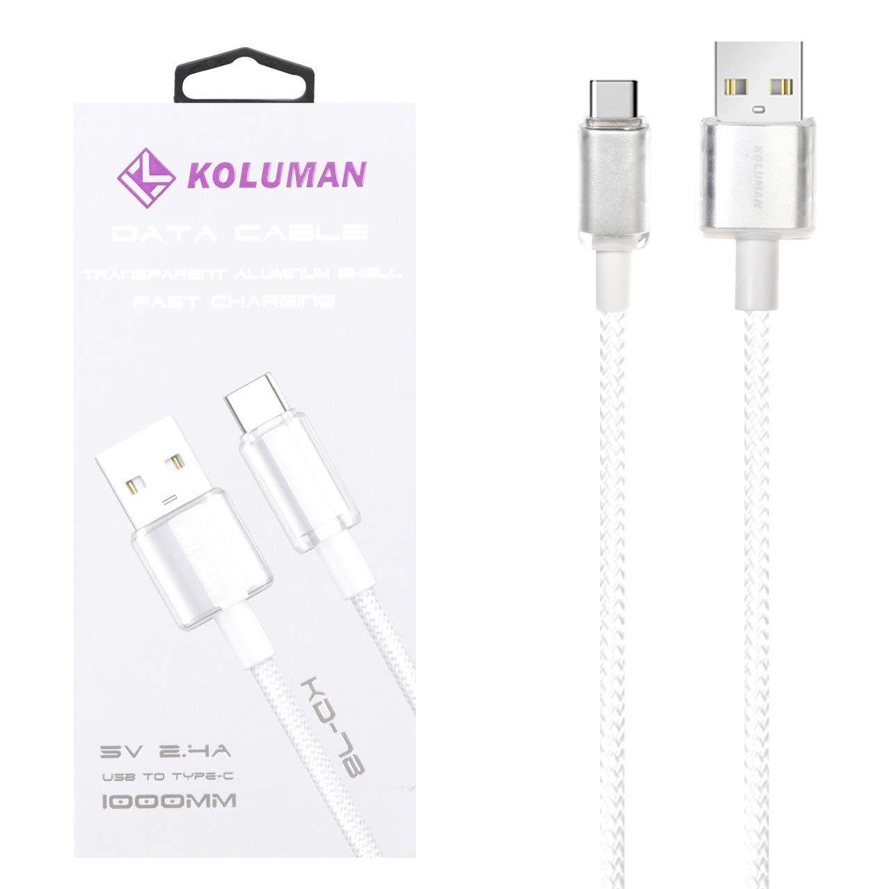 کابل شارژ فست Koluman Type-C مدل KD-78 - سفید (گارانتی یکساله PMC)