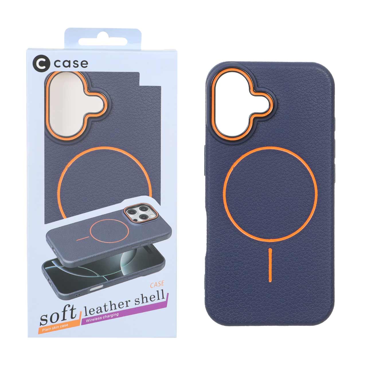 قاب اورجینال C Case طرح چرم MagSafe مدل Apple iPhone 16 - سرمه ای (پک دار)