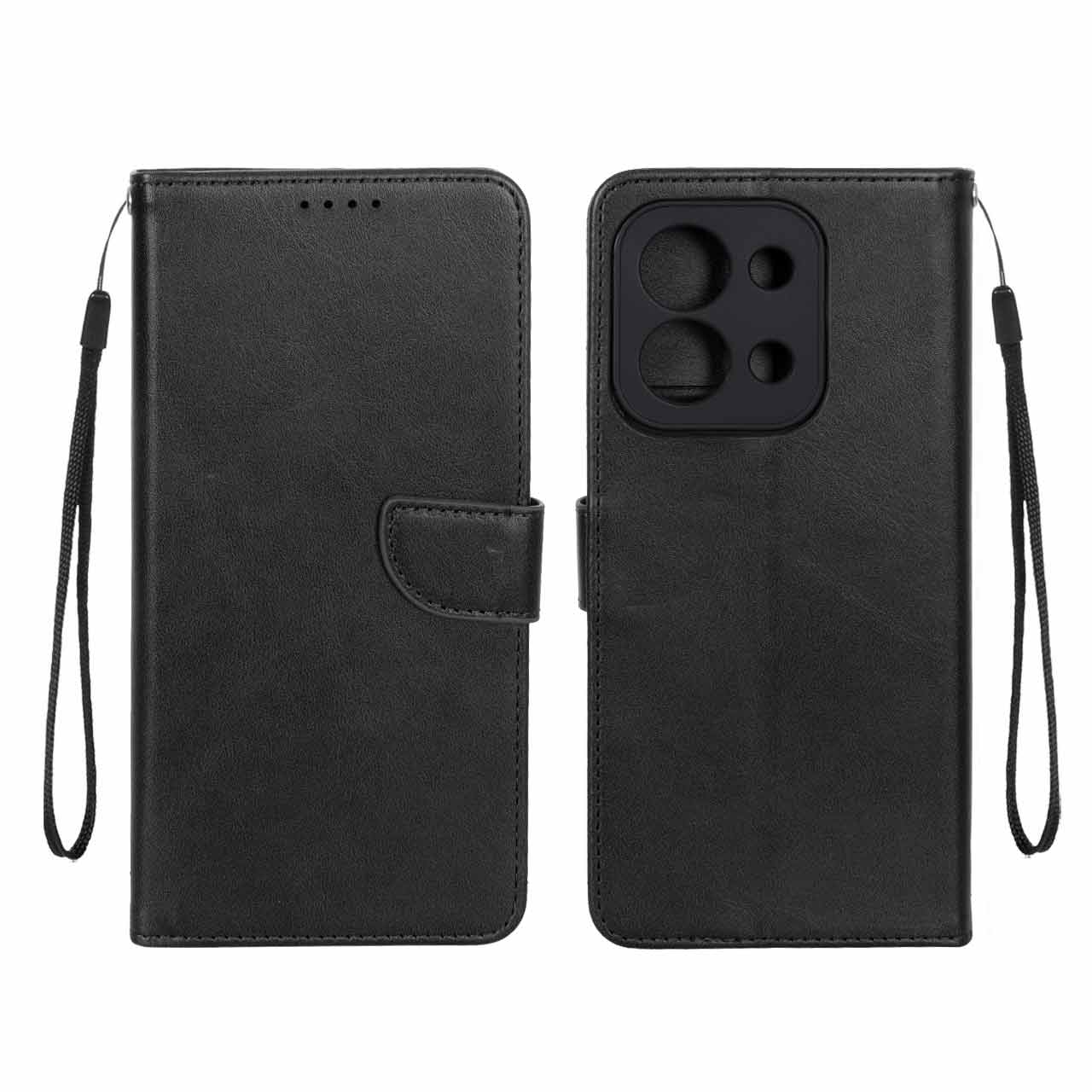 کیف چرمی موبایل مگنتی محافظ لنزدار Xiaomi Redmi 15C / Poco C85 - مشکی