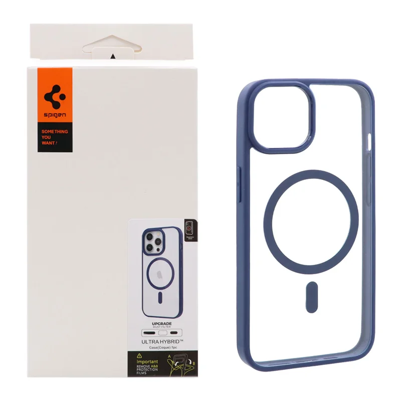 قاب اورجینال Magsafe Spigen با توری اسپیکر فلزی Apple iPhone 13 / iPhone 14 - سرمه ای (پک دار)