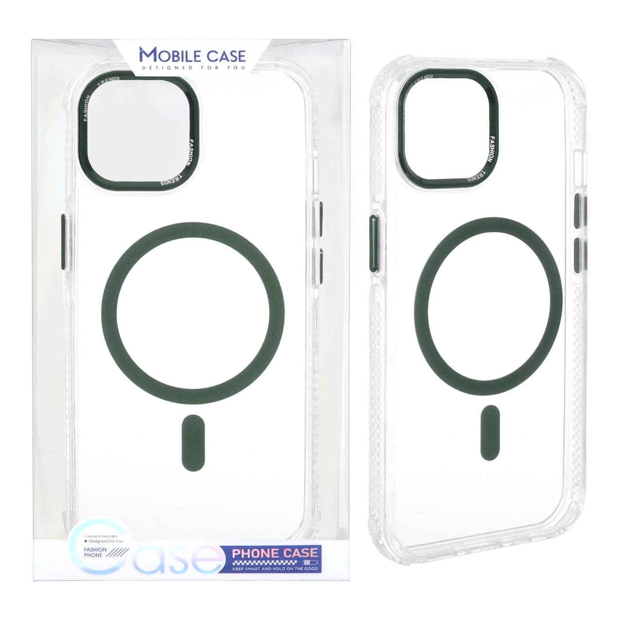 قاب اورجینال Fashion Trends شفاف پشت سخت MagSafe مدل Apple iPhone 15 / iPhone 14 / iPhone 13 - سبز (پک دار)