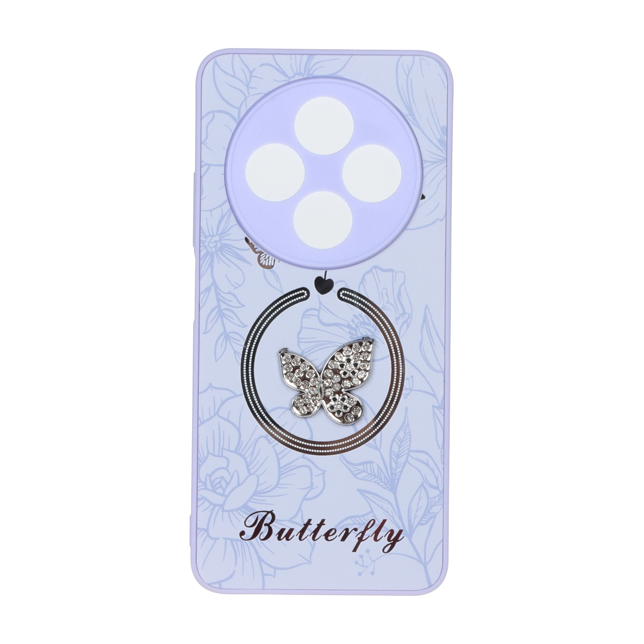 قاب Butterfly نگین دار آینه ای طرح مگ سیف Xiaomi Redmi 14C / Redmi A4 / Poco C75 - یاسی