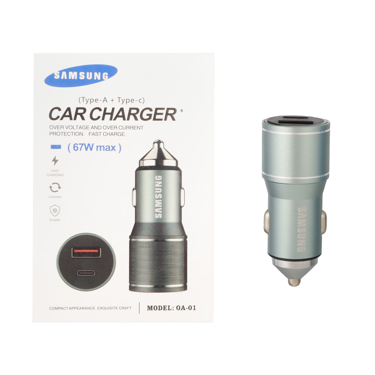 شارژر فندکی فست دو پورت Samsung مدل 0A-01 67W - سبز آبی - RYL