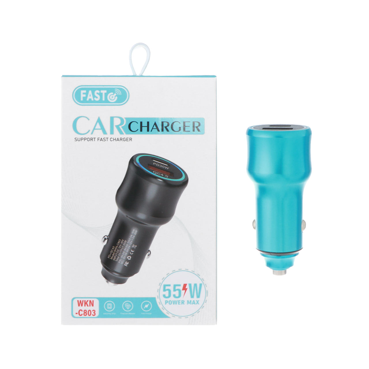 شارژر فندکی فست و PD دو پورت FAST مدل WKN-C803 55W - آبی - RYL