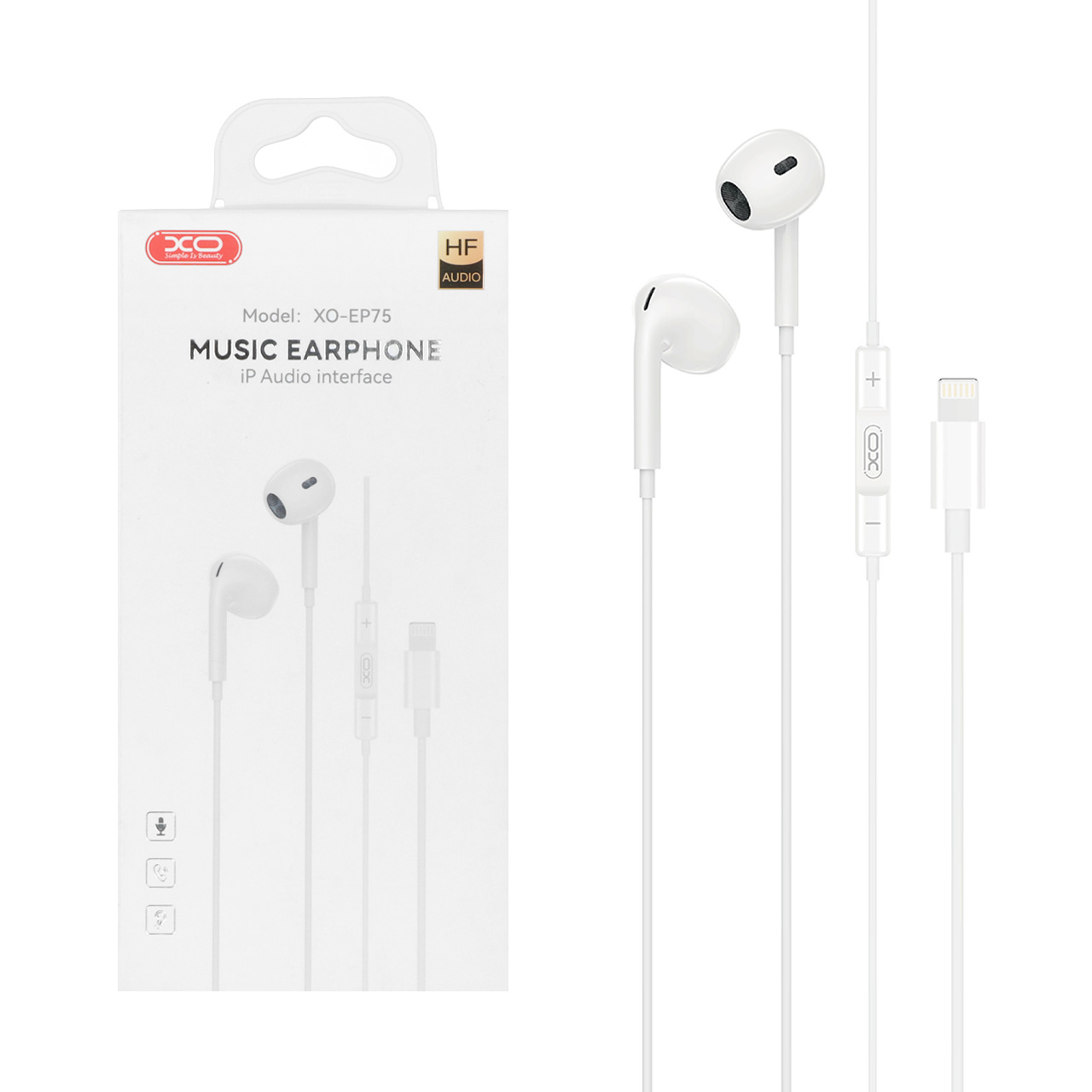 هندزفری باسیم با پورت آیفون XO مدل EP75 - سفید