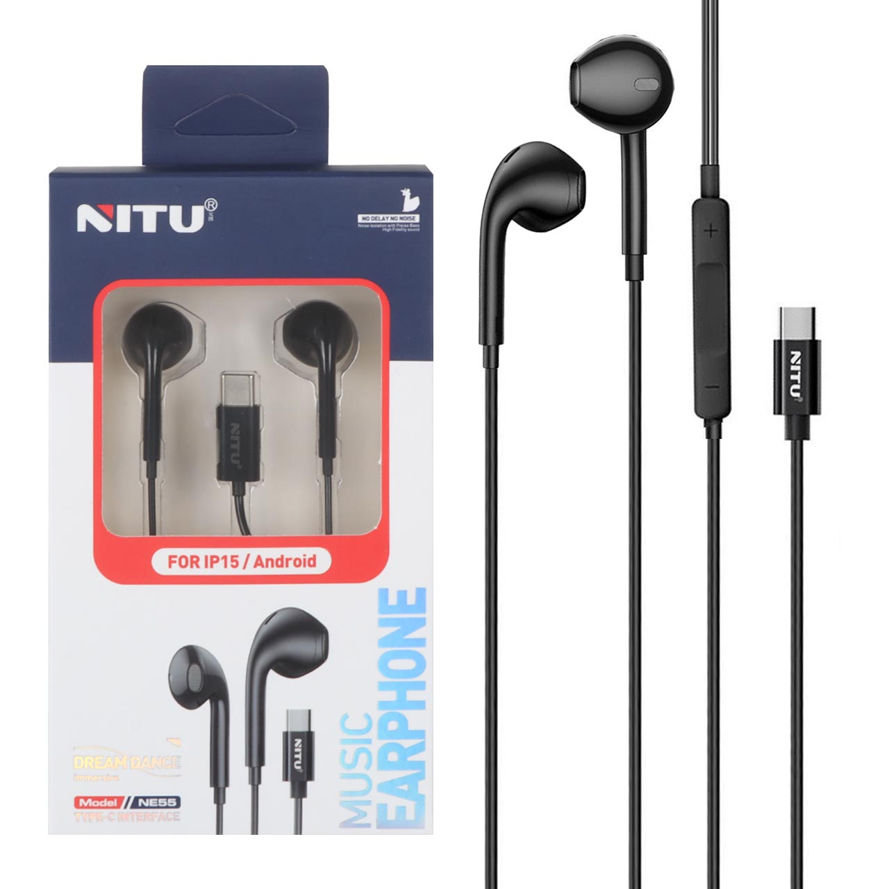 هندزفری باسیم پورت Nitu Type-C مدل NE55 - مشکی