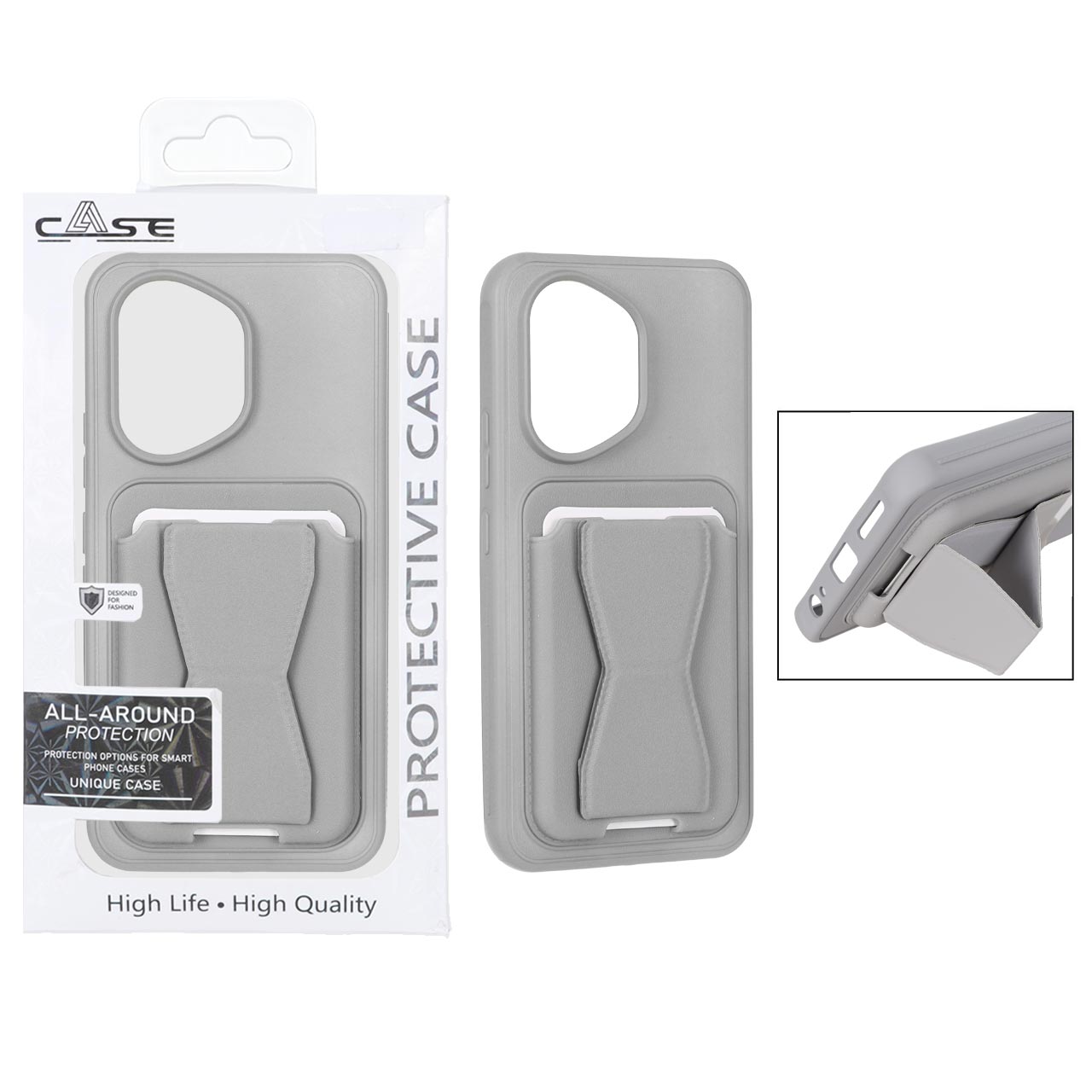 قاب چرمی Magsafe جاکارتی استندشو مگنتی Honor 400 - طوسی (پک دار)