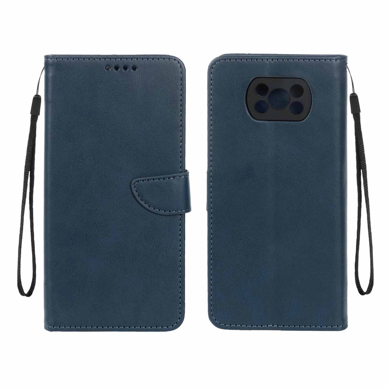 کیف چرمی موبایل مگنتی محافظ لنزدار Xiaomi Poco X3 / Poco X3 Pro / Poco X3 NFC - سرمه ای