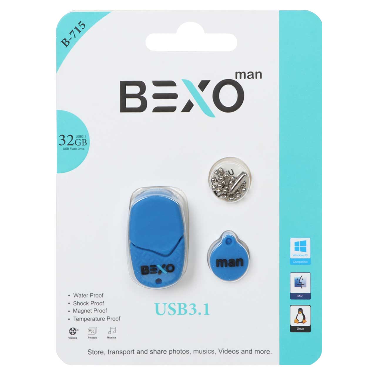 BEXO B-715 USB3.1 Flash Memory-32GB (گارانتی داده پردازی آواتک) آبی کاربنی
