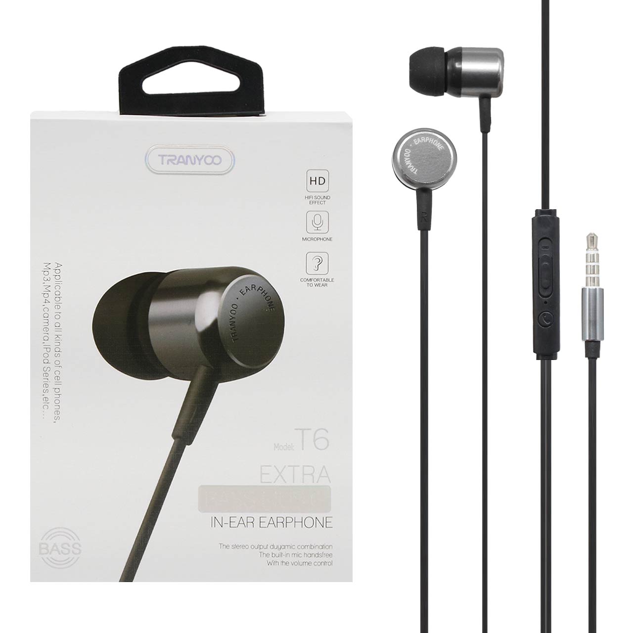 هندزفری باسیم TRANYOO مدل T6 - مشکی خاکستری