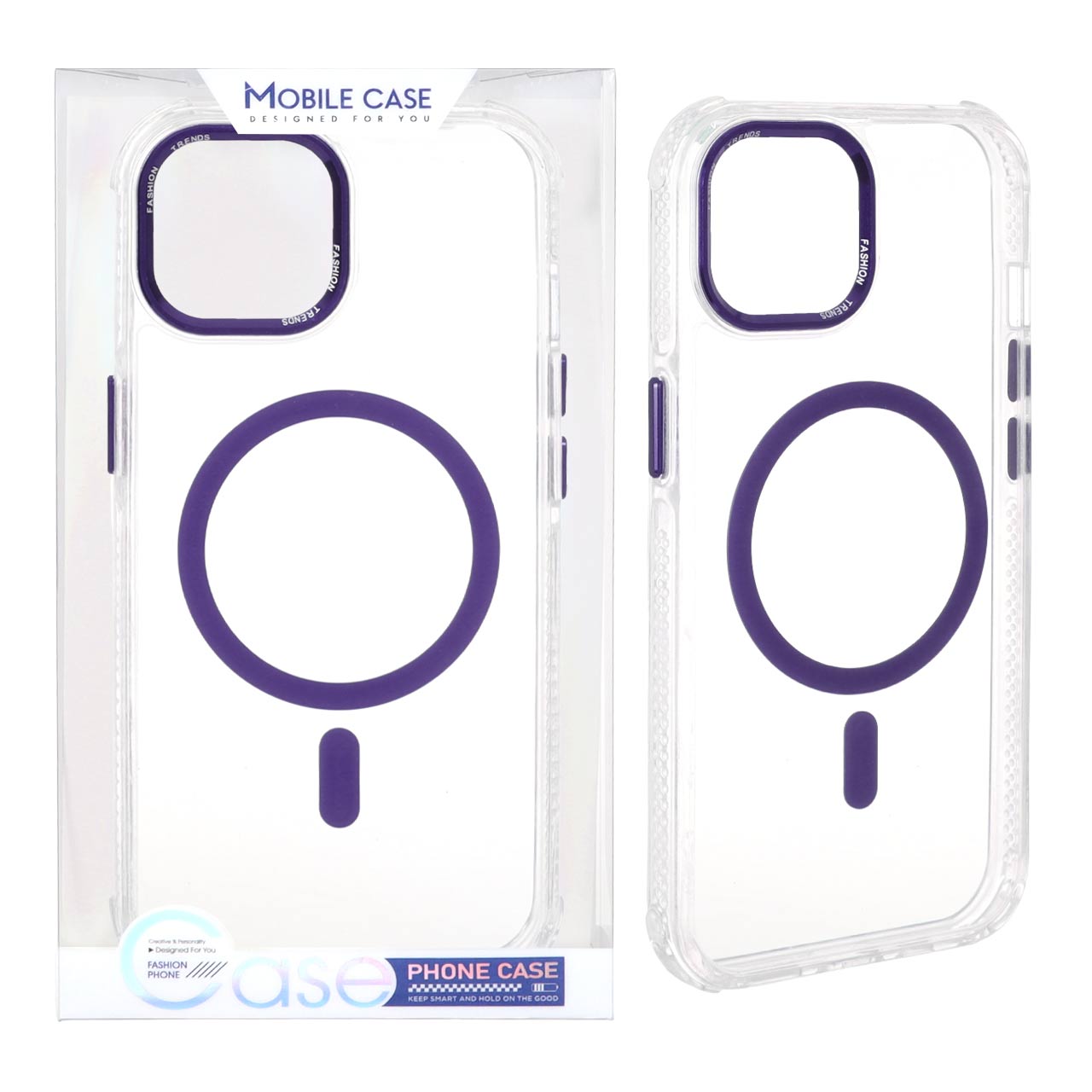 قاب اورجینال Fashion Trends شفاف پشت سخت MagSafe مدل Apple iPhone 15 / iPhone 14 / iPhone 13 - بنفش (پک دار)
