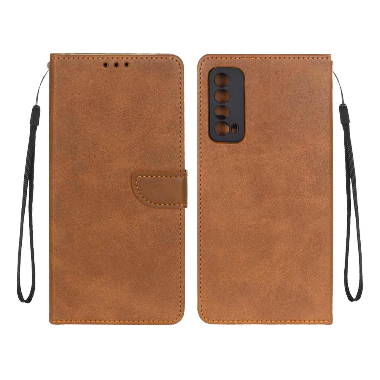 کیف چرمی موبایل مگنتی محافظ لنزدار Huawei Y7a - عسلی