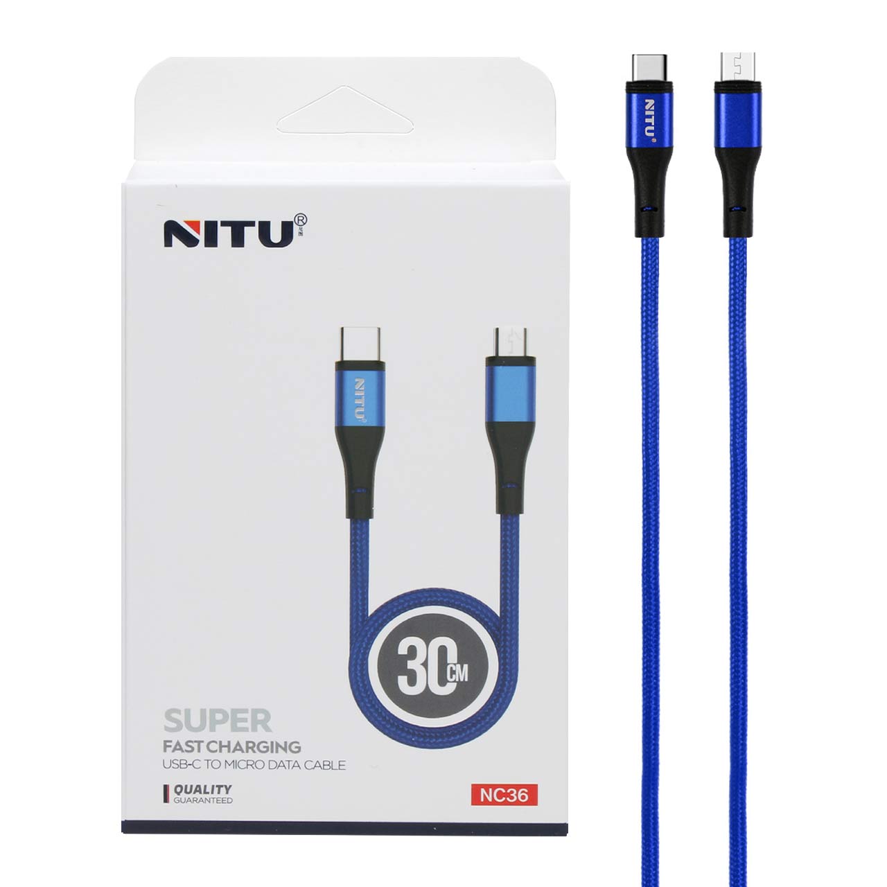 کابل شارژ پاوربانک فست NITU Type-C to Micro USB مدل NC36 - آبی (گارانتی 12 ماه تعویض نیکان همراه)