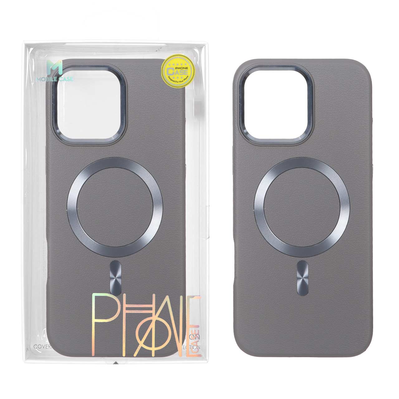 قاب اورجینال Texture طرح چرم MagSafe لنز آلومینیومی Apple iPhone 16 Pro Max - خاکستری (پک دار)