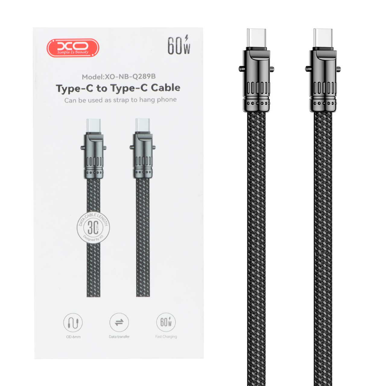 کابل شارژ فست XO Type-C to Type-C مدل XO-NB-Q289B 60W - مشکی