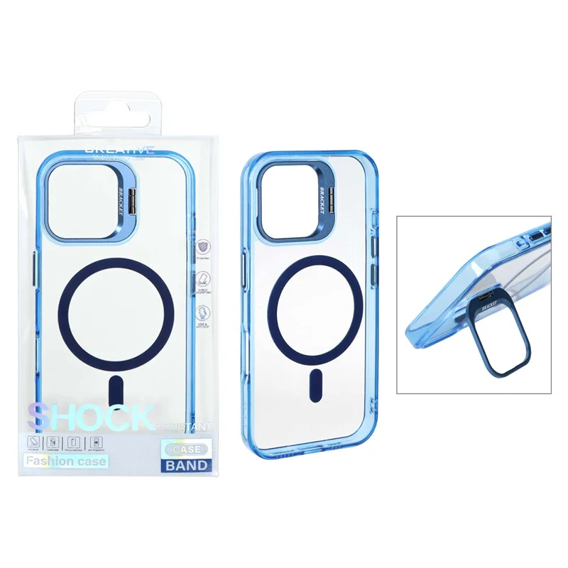 قاب اورجینال Bracket کریستالی MagSafe لنز آلومینیومی Apple iPhone 16 - آبی (پک دار)