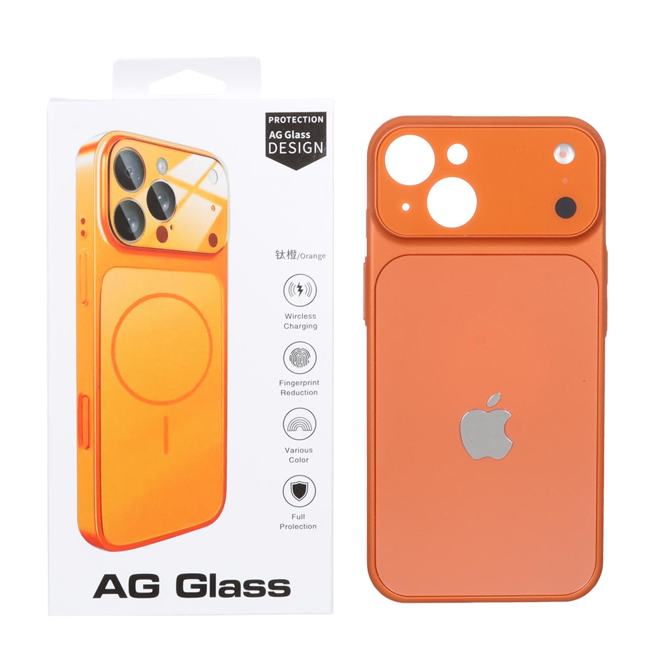 قاب اورجینال AG Glass محافظ لنز برجسته شیشه ای Apple iPhone 13 / iPhone 14 - نارنجی (پک دار)