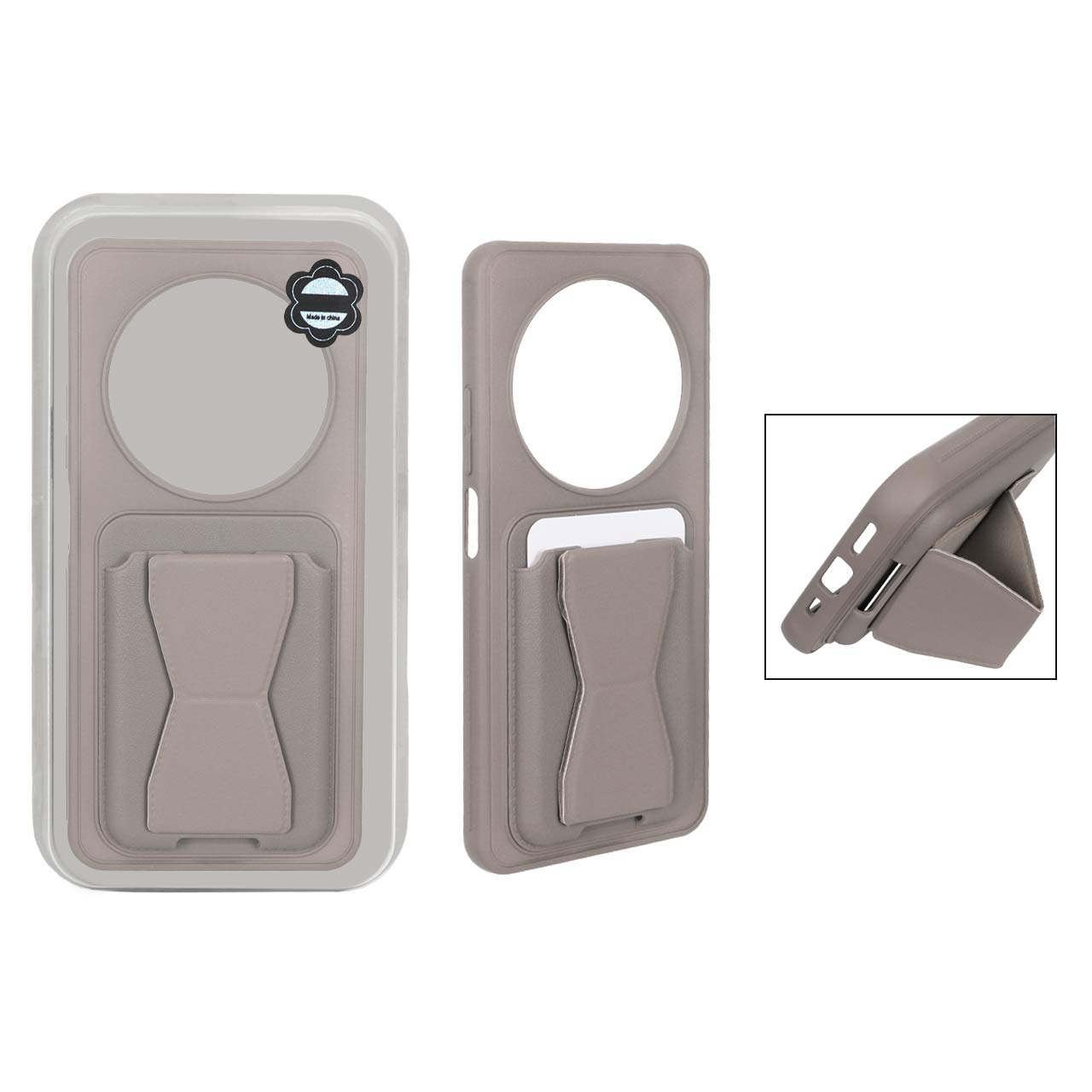 قاب چرمی Magsafe جاکارتی استندشو مگنتی Xiaomi Redmi 14C / Redmi A4 / Poco C75 - خاکی (پک دار) - MPS