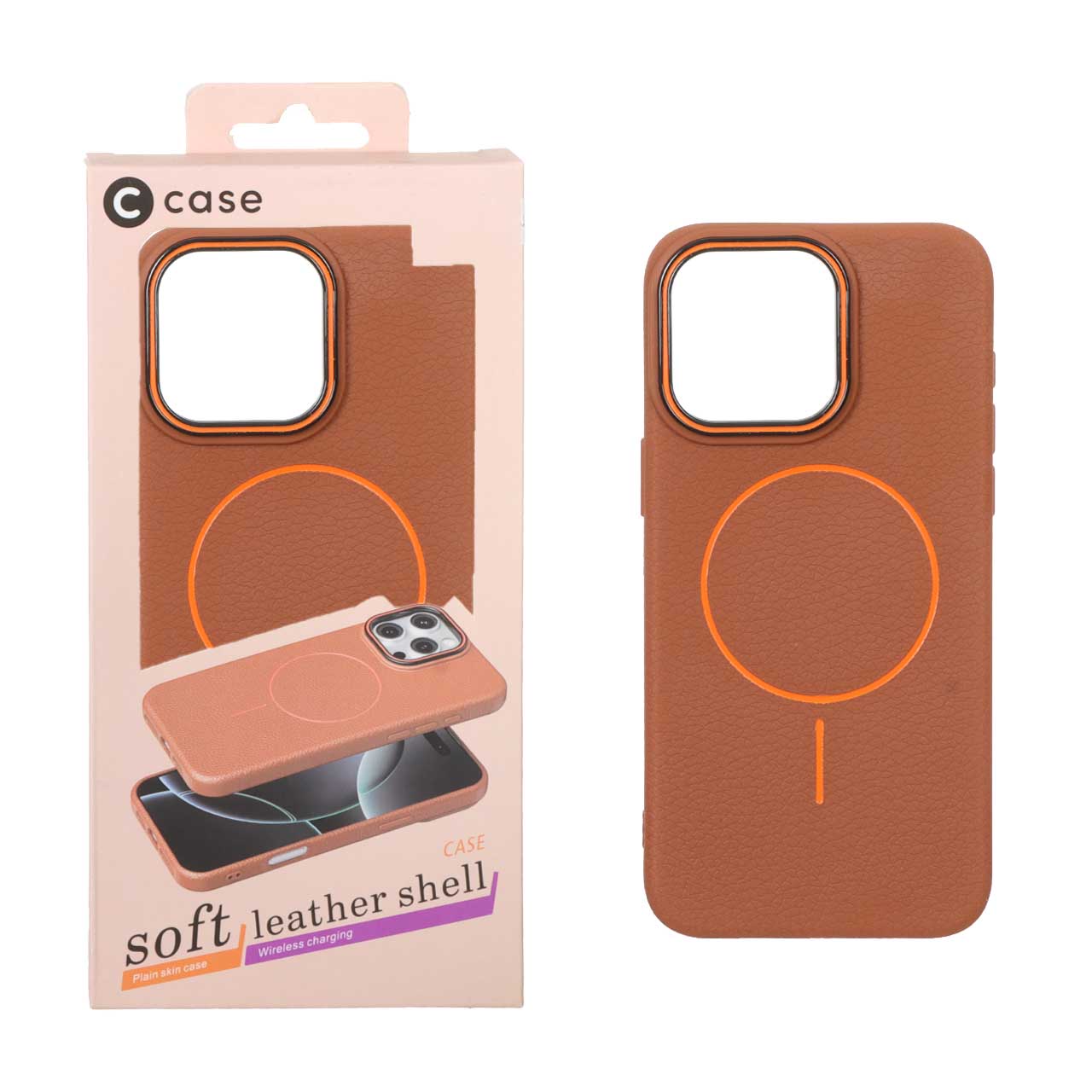 قاب اورجینال C Case طرح چرم MagSafe مدل Apple iPhone 15 Pro Max - قهوه ای (پک دار)