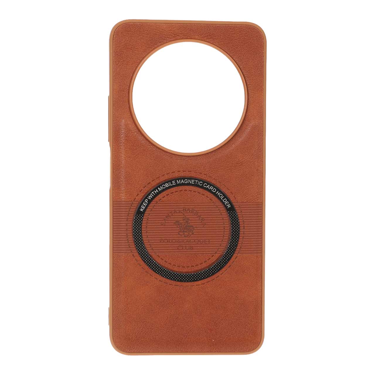 قاب طرح چرم Santa Barbara مگ سیف فلزی Xiaomi Redmi 14C / Redmi A4 / Poco C75 - قهوه ای