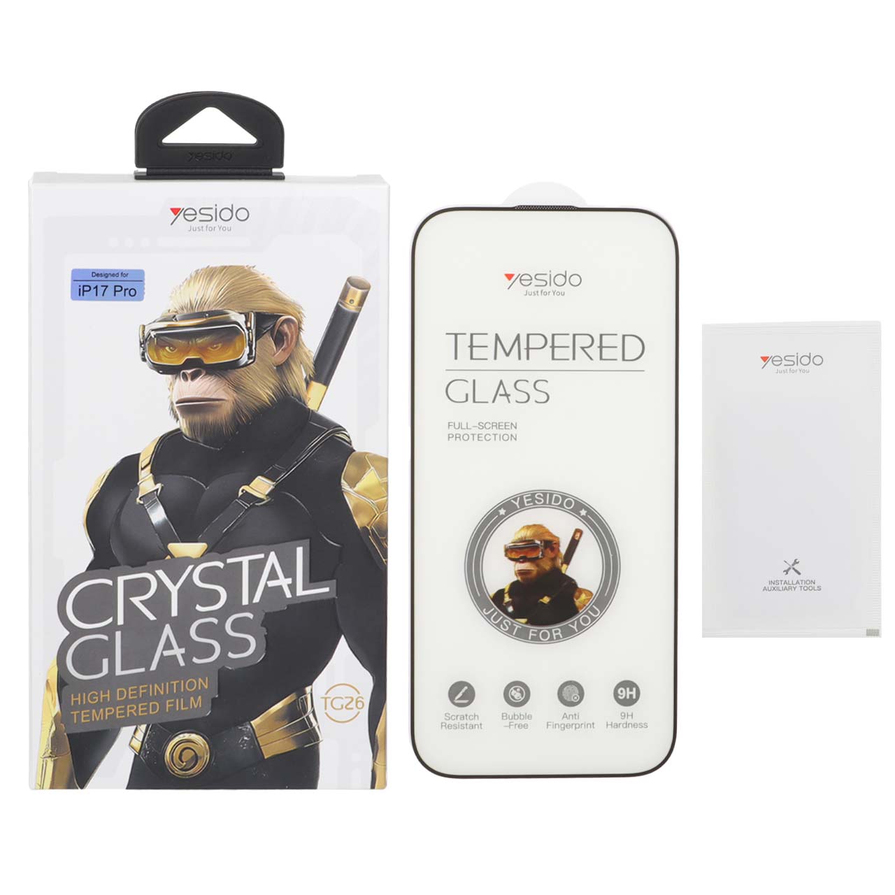 محافظ صفحه نمایش شیشه ای اورجینال Crystal Glass Yesido مدل Apple iPhone 17 (پک دار)