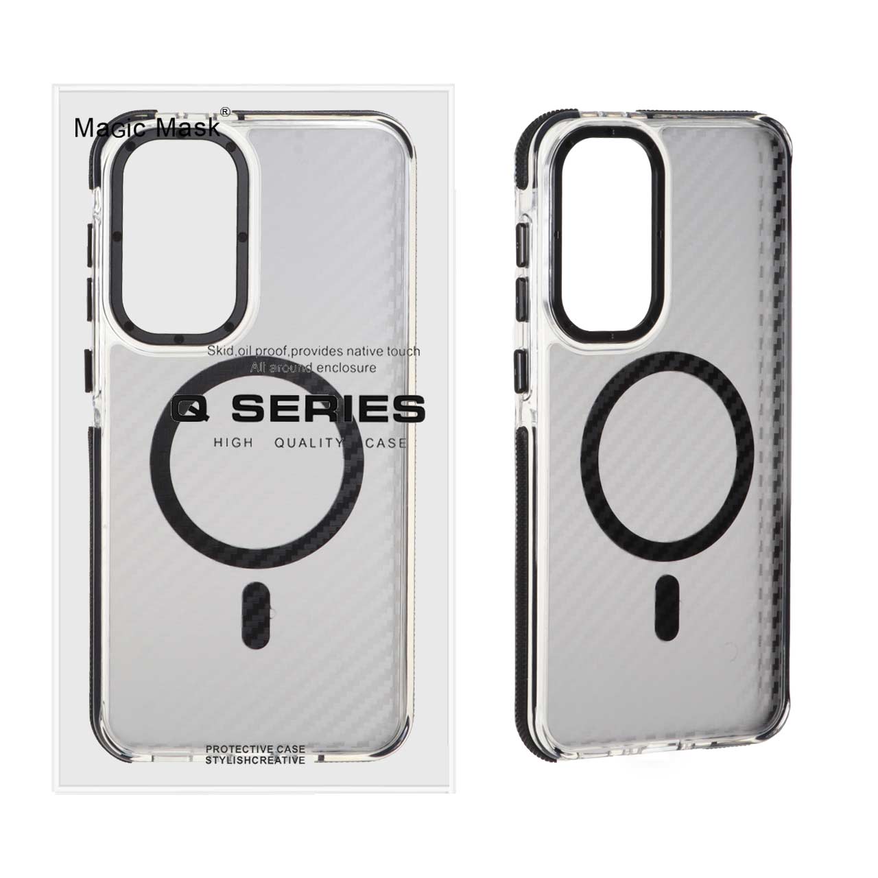 قاب اورجینال Q Series پشت کربن Magsafe مدل Samsung Galaxy A56 / A36 - مشکی (پک دار)