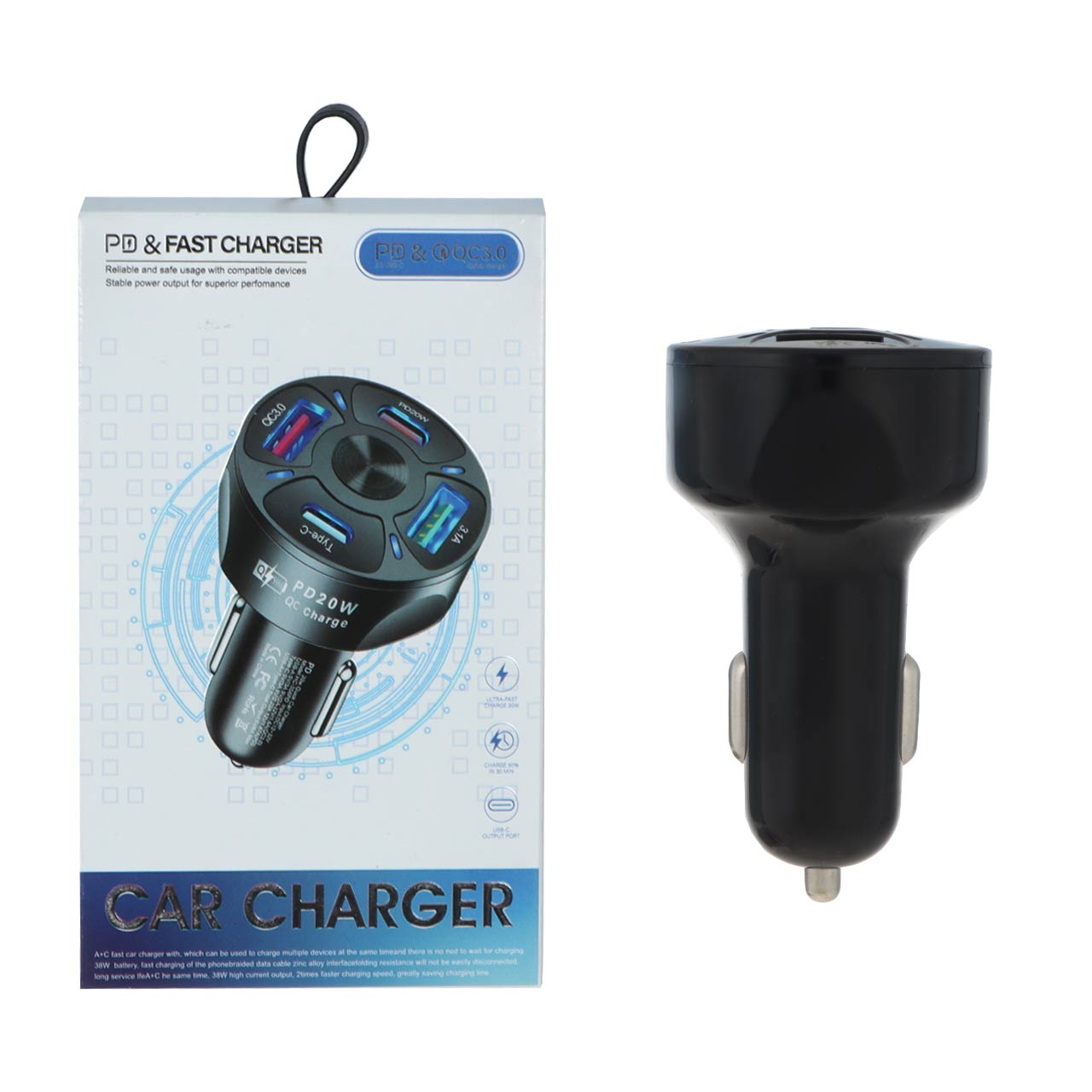 شارژر فندکی فست و PD چهار پورت مدل CC123 38W - مشکی - BSA
